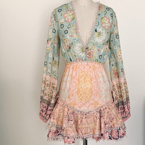 Hemant and Nandita mini dress in mint/peach - Picture 4 of 6